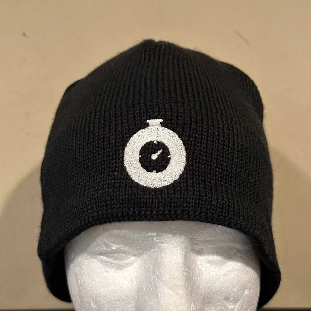 The North Face Mens Black Knit Beanie Stopwatch Graphic Embroidered Hat NWT
